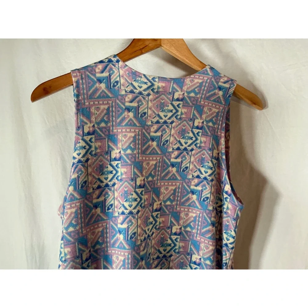 LuLaRoe Joy Longline Vest Duster Geometric Print Blue Purple Pink Small NWT